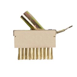 Fugenbürste Messing mit Stielhalterung 5er-Set – Fugenkratzer & Stahlbürste gegen Unkraut & Moos – 3 Reihen Edelstahlborsten – Holzblock 100x40x35 mm – für Terrassen & Pflasterfugen