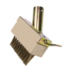Fugenbürste Messing mit Stielhalterung 5er-Set – Fugenkratzer & Stahlbürste gegen Unkraut & Moos – 3 Reihen Edelstahlborsten – Holzblock 100x40x35 mm – für Terrassen & Pflasterfugen