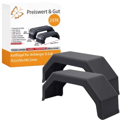 Kotflügel für Anhänger 8 Zoll 2er Set stoßfest und UV-beständig aus Kunststoff Schutzblech 510 x 190 x 152 mm elastisch