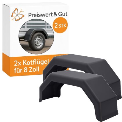 Kotflügel für Anhänger 8 Zoll – stoßfest & UV-beständig – Kunststoff-Schutzblech 510x190x152 mm, elastisch & leicht montierbar 2er Set