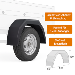 Kotflügel für Anhänger 8 Zoll 2er Set stoßfest und UV-beständig aus Kunststoff Schutzblech 510 x 190 x 152 mm elastisch