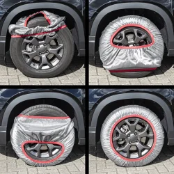 Schneesocken für Reifen 13-18 Zoll CWS50 175/70R14 – 185/65R15 – 175/60R16 - Alternative zu Schneeketten nach EN 16662-1 – textile Reifensocken – Set 2 Stück mit Tasche & Handschuhen