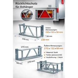 Lampenschutzgitter für Anhänger 2er Set aus Stahl verzinkt 270 × 132 × 68 mm Rücklichtschutz für PKW Anhänger Wohnwagen Schraubmontage
