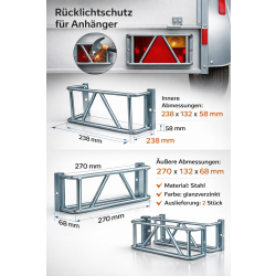 Lampenschutzgitter für Anhänger 2er Set aus Stahl verzinkt 270 × 132 × 68 mm Rücklichtschutz für PKW Anhänger Wohnwagen Schraubmontage