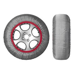 Schneesocken für Reifen 14-22 Zoll CWS90 235/80-14, 225/75-15, 215/80-16, 245/60-18, 265/50-19, 275/40-20 – Alternative zu Schneeketten EN 16662-1 – Reifensocken Set 2 Stck mit Tasche, Handschuhen