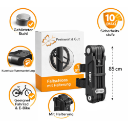 Faltschloss Fahrrad 85 cm Fahrradschloss mit Halterung – Stahl Sicherheitsstufe 10 – Fahrrad Faltschloss mit 2 Schlüsseln für E-Bike und Fahrräder robust, wetterfest & kompakt