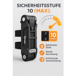 Faltschloss Fahrrad 85 cm Fahrradschloss mit Halterung – Stahl Sicherheitsstufe 10 – Fahrrad Faltschloss mit 2 Schlüsseln für E-Bike und Fahrräder robust, wetterfest & kompakt