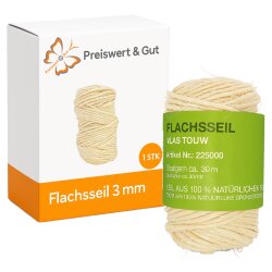 Flachsseil 3 mm – 30 m Rolle aus Leinenfaser...