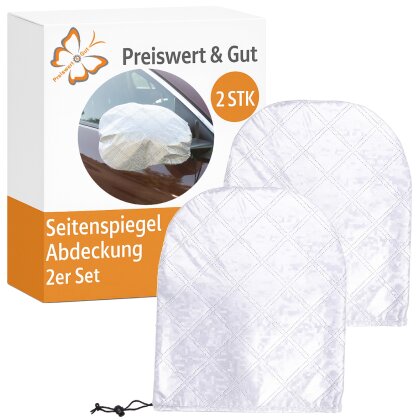 Seitenspiegel Schneedecke 2er Set – Frostschutz und Schneeabdeckung für PKW Außenspiegel – Universalgröße 33 x 27 cm mit Kordelzug – PEVA Polyester Material silber wasserabweisend und robust