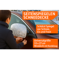 Seitenspiegel Schneedecke 2er Set – Frostschutz und Schneeabdeckung für PKW Außenspiegel – Universalgröße 33 x 27 cm mit Kordelzug – PEVA Polyester Material silber wasserabweisend und robust