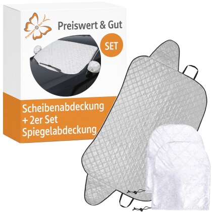 Windschutzscheibe & Spiegel Abdeckung Set 94×144 cm – 4-lagig, Frost- & Sonnenschutz für PKW & SUV