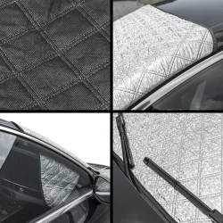 Windschutzscheibe & Spiegel Abdeckung Frontscheibenabdeckung Set 4 lagig 94 x 144 cm mit Spiegelabdeckung Frostschutz Eisschutz Sonnenschutz UV Schutz für PKW SUV