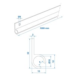 Aluminium Kederschiene 45 Grad schwarz eloxiert Kederleiste zur Befestigung von Vorzelt Markise Windblende am Wohnwagen oder Wohnmobil mit 100 cm Länge und 10 mm Durchmesser