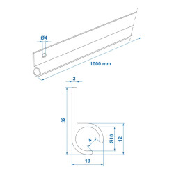 3STK Kederschiene 7-9 mm Alu schwarz eloxiert 45 Grad Kederleiste 100 cm mit Schrauben