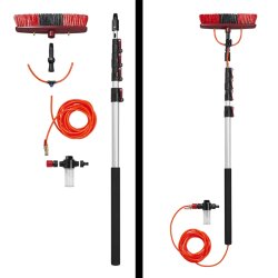 Teleskop Waschbürste 119-450 cm wasserführend mit Seifenspender weiche Borsten lackschonend verstellbarer Bürstenkopf für Fahrzeug und Wintergarten