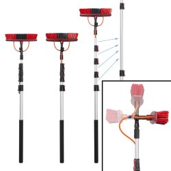 Teleskop Waschbürste 119-450 cm wasserführend mit Seifenspender weiche Borsten lackschonend verstellbarer Bürstenkopf für Fahrzeug und Wintergarten