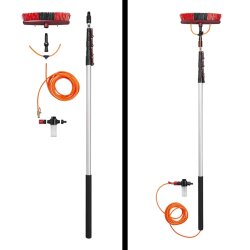 Wasserführende Teleskop Waschbürste mit Seifenspender 166-700 cm weiche Borsten lackschonend verstellbarer Bürstenkopf für Auto Wohnmobil Dach Wintergarten