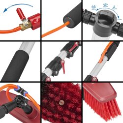 Wasserführende Teleskop Waschbürste mit Seifenspender 166-700 cm weiche Borsten lackschonend verstellbarer Bürstenkopf für Auto Wohnmobil Dach Wintergarten