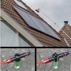 Wasserführende Teleskop Waschbürste mit Seifenspender 166-700 cm weiche Borsten lackschonend verstellbarer Bürstenkopf für Auto Wohnmobil Dach Wintergarten