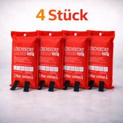 Brandschutzdecke 1×1 m aus Fiberglas nach EN 1869:2019 – Feuerlöschdecke für Zuhause zur schnellen Brandbekämpfung in Küche, Camping & Werkstatt 4er Set