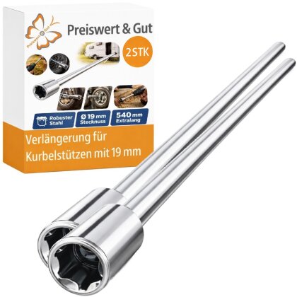 Wohnwagen Kurbel 2er Set für Akkuschrauber 540 mm Stahl Kurbelverlängerung mit 19 mm 6-Kant Steckaufnahme für Kurbelstützen