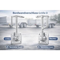 Bordwandverschluss Set links rechts Größe 0 Winkelhebelverschluss aus verzinktem Stahl mit Bügelgriff als Anhänger Verschluss für Bordwände
