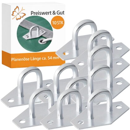 10x Planenösen rechteckig aus Metall 54 x 22 mm anschraubbar für Anhänger Plane & Gepäcknetze