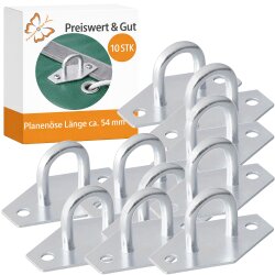 10x Planenösen rechteckig aus Metall 54 x 22 mm anschraubbar für Anhänger Plane und Gepäcknetze