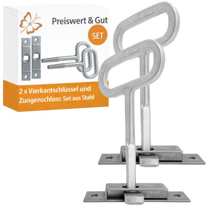 2x Vierkantschlüssel 7–10mm und 2x Zungenschloss Vierkant Zungenriegel 10x2x1cm