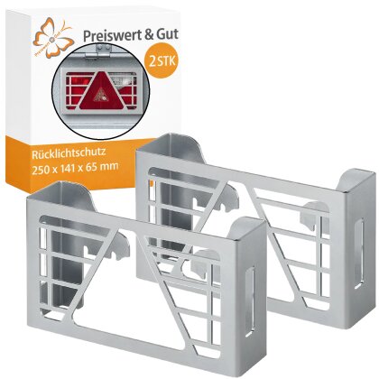 2x Rückleuchtenschutz Rücklichtschutz Lampenschutzkorb Rückleuchten Schutzgitter 250x141x65 mm verzinkte Oberfläche Silber Stecksystem für Anhänger werkzeuglos