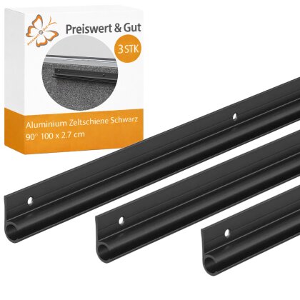 Kederleiste aus Aluminium 3er Set eloxiert schwarz 90 Grad Kederschiene zur Montage für Vorzelt Markise Windblende Radabdeckung 100 x 2,7 cm