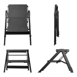 Trittstufe klappbar Doppeltrittstufe aluminium schwarz 595 x 460 x 200/400 mm für Wohnwagen Wohnmobil Haushalt EN14183:2003