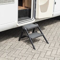 Trittstufe klappbar wohnwagen trittstufe EN14183:2003 595 x 460 x 200/400 mm Aluminium schwarz tritthocker klappbar für Camping Haushalt bis 150 kg