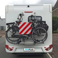 Warntafel Italien Fahrradträger 50x50cm Aluminium rot weiß Kennzeichnung für Ladegut Wohnmobil Wohnwagen Montage einstecken oder festbinden auch für Baustellenverkehr! CE25 EN 12899-1:2007