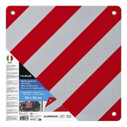 Warntafel Italien Fahrradträger 50x50cm Aluminium rot weiß Kennzeichnung für Ladegut Wohnmobil Wohnwagen Montage einstecken oder festbinden auch für Baustellenverkehr! CE25 EN 12899-1:2007