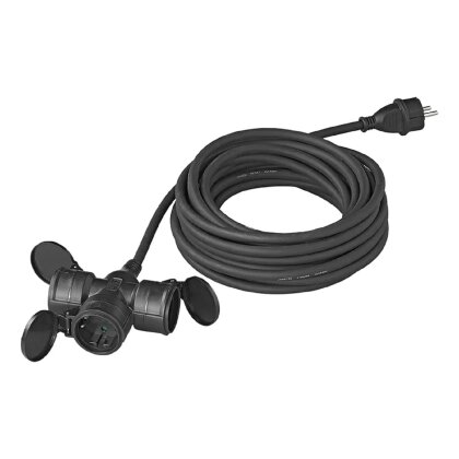 Gummikabel 3x2,5mm² 10 Meter H07RN-F Verlängerungskabel außen VDE Neoprenkabel3G2,5mm² schwarz 3-Fach Schuko Steckdose IP44 16A 230V max. 3680W Stromkabel Verlängerung
