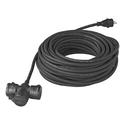 Gummikabel 3x2,5mm² 20 Meter H07RN-F Verlängerungskabel außen VDE Neoprenkabel3G2,5mm² schwarz 3-Fach Schuko Steckdose IP44 16A 230V max. 3680W Stromkabel Verlängerung