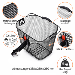 Fahrradkorb Vorne mit Klick Halter - Lenkerkorb mit...