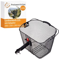 Fahrradkorb Vorne mit Klick Halter - Lenkerkorb mit Kippschutz Größe 33x25cm - Fahrrad Korb mit 22 Liter