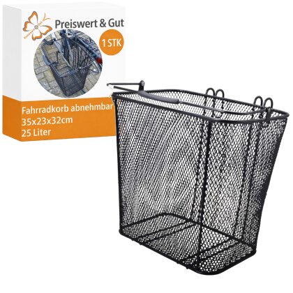 Fahrradkorb hinten abnehmbar – Gepäckträgerkorb 35x23x32cm – stabiler Drahtkorb bis 25 Liter – ideal für Schultaschen, Einkäufe & Freizeit – Fahrradkorb für Gepäckträger