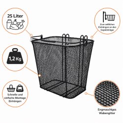 Fahrradkorb hinten abnehmbar – Gepäckträgerkorb 35x23x32cm – stabiler Drahtkorb bis 25 Liter – ideal für Schultaschen, Einkäufe & Freizeit – Fahrradkorb für Gepäckträger