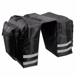 Fahrrad Gepäckträgertasche Doppel 46L Fahrradtasche Set wasserabweisend Nylon PVC 6 Fächer Reflektorstreifen 2×15L Hauptfach 2×5L Seitentasche 2×3L Netzfach schwarz