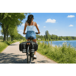 Fahrrad Gepäckträgertasche Doppel 46L Fahrradtasche Set wasserabweisend Nylon PVC 6 Fächer Reflektorstreifen 2×15L Hauptfach 2×5L Seitentasche 2×3L Netzfach schwarz