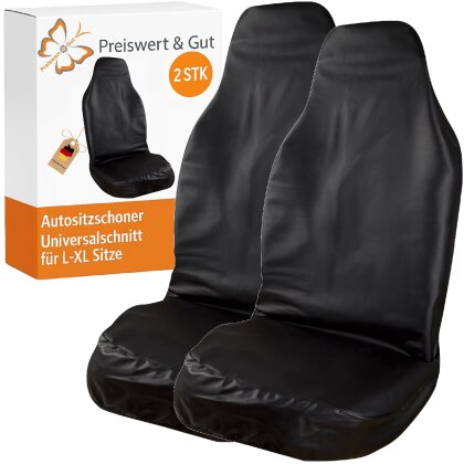 2x Sitzbezug Werkstattschoner PU Kunstleder Schwarz wasserfest ölbeständig rutschhemmend reißfest Sitzauflage für Standardsitze Autositzschoner Sitzschutz 200 cm