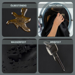 2x Sitzbezug Werkstattschoner PU Kunstleder Schwarz wasserfest ölbeständig rutschhemmend reißfest Sitzauflage für Standardsitze Autositzschoner Sitzschutz 200 cm