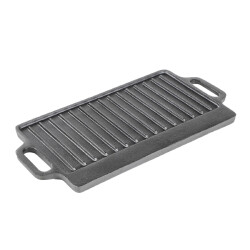 2 STK Gusseisenpfanne Durchmesser 31cm Rund 2,9kg Eckig 40x20 cm mit Griffen Grill Platte BBQ