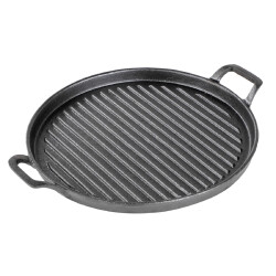 2 STK Gusseisenpfanne Durchmesser 31cm Rund 2,9kg Eckig 40x20 cm mit Griffen Grill Platte BBQ