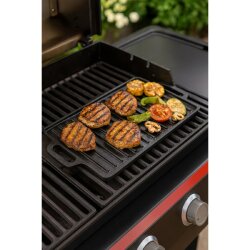 Gusseisenplatte 2er Set rund Ø 31 cm 2,9kg und eckig 40 x 20,5 cm massiv 2,7 kg Grillplatte aus Gusseisen massiv mit Griffen für BBQ, Grill, Herd & Ofen, gleichmäßige Wärmeverteilung