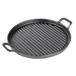 Gusseisenplatte 2er Set rund Ø 31 cm 2,9kg und eckig 40 x 20,5 cm massiv 2,7 kg Grillplatte aus Gusseisen massiv mit Griffen für BBQ, Grill, Herd & Ofen, gleichmäßige Wärmeverteilung