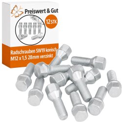 12 STK Radschrauben M12x1,5 28 mm Kegelbund SW19...